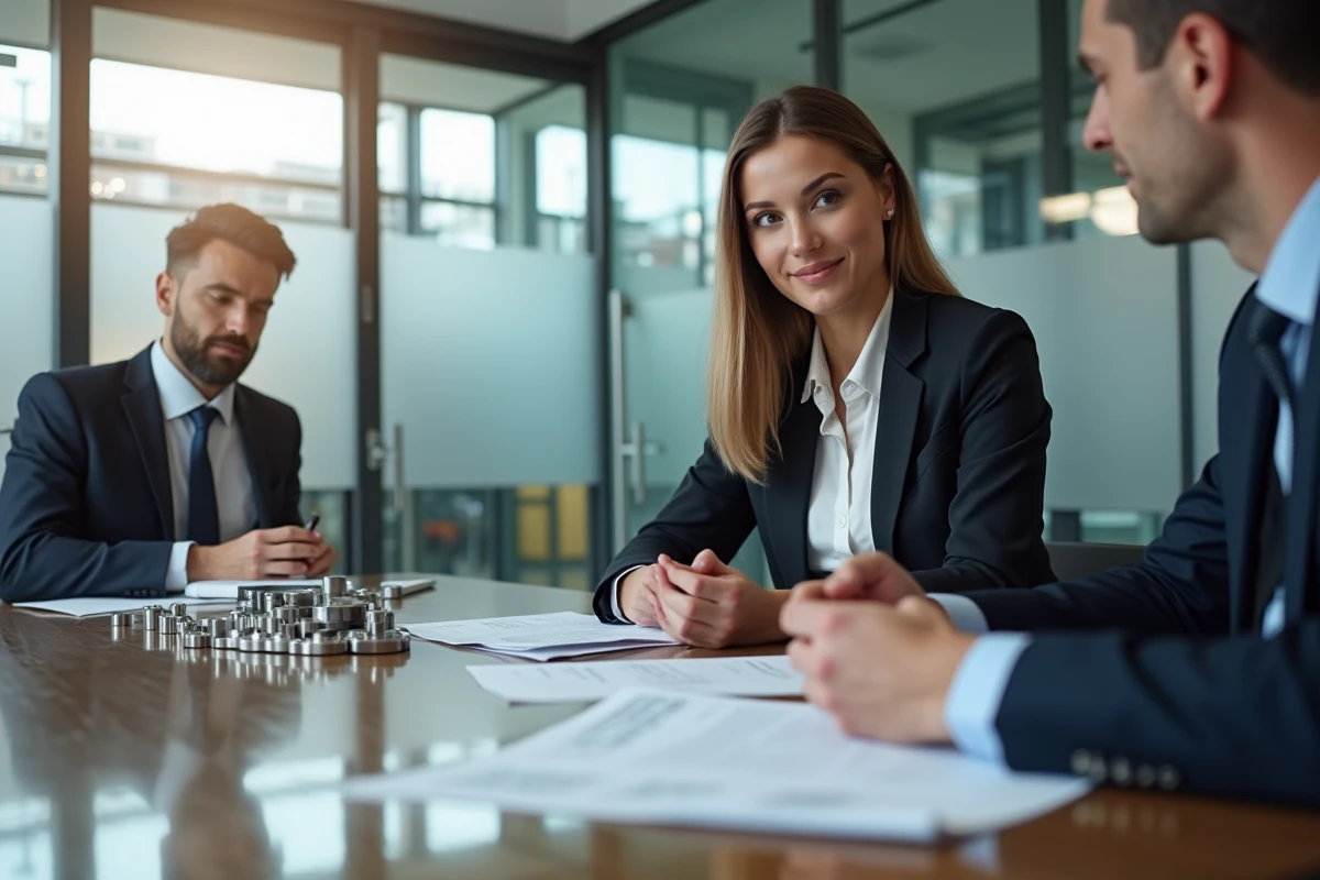 Jeune femme acheteuse discutant avec un fournisseur dans un bureau moderne