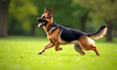 Chien berger allemand jouant dans un parc ensoleille