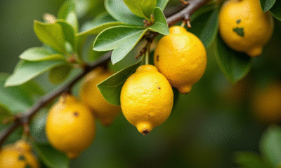 Branche de citronnier avec citrons jaunes et feuilles jaunies