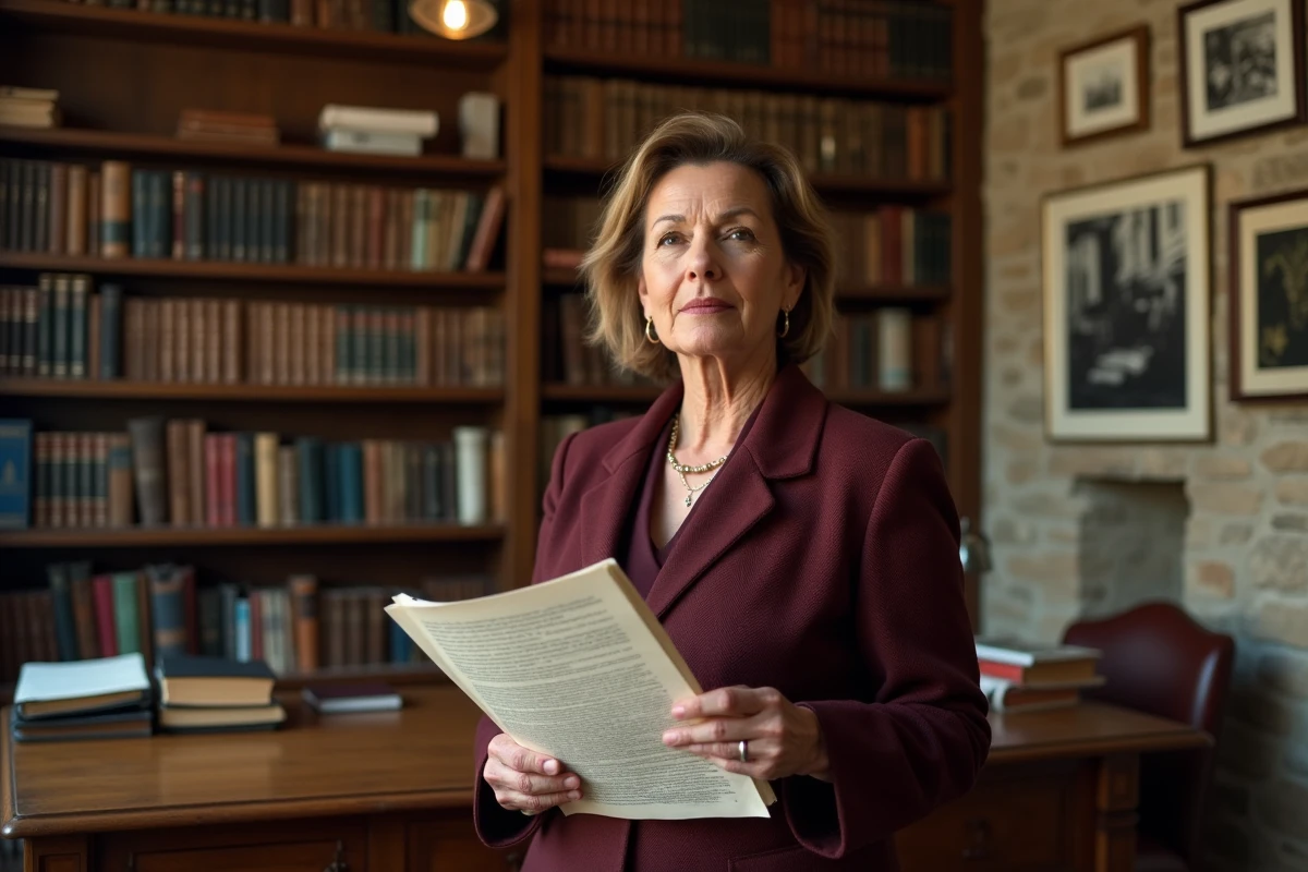 Femme professionnelle dans un bureau éditorial parisien entouré de livres, illustrant le parcours culturel et les origines révélées en interview