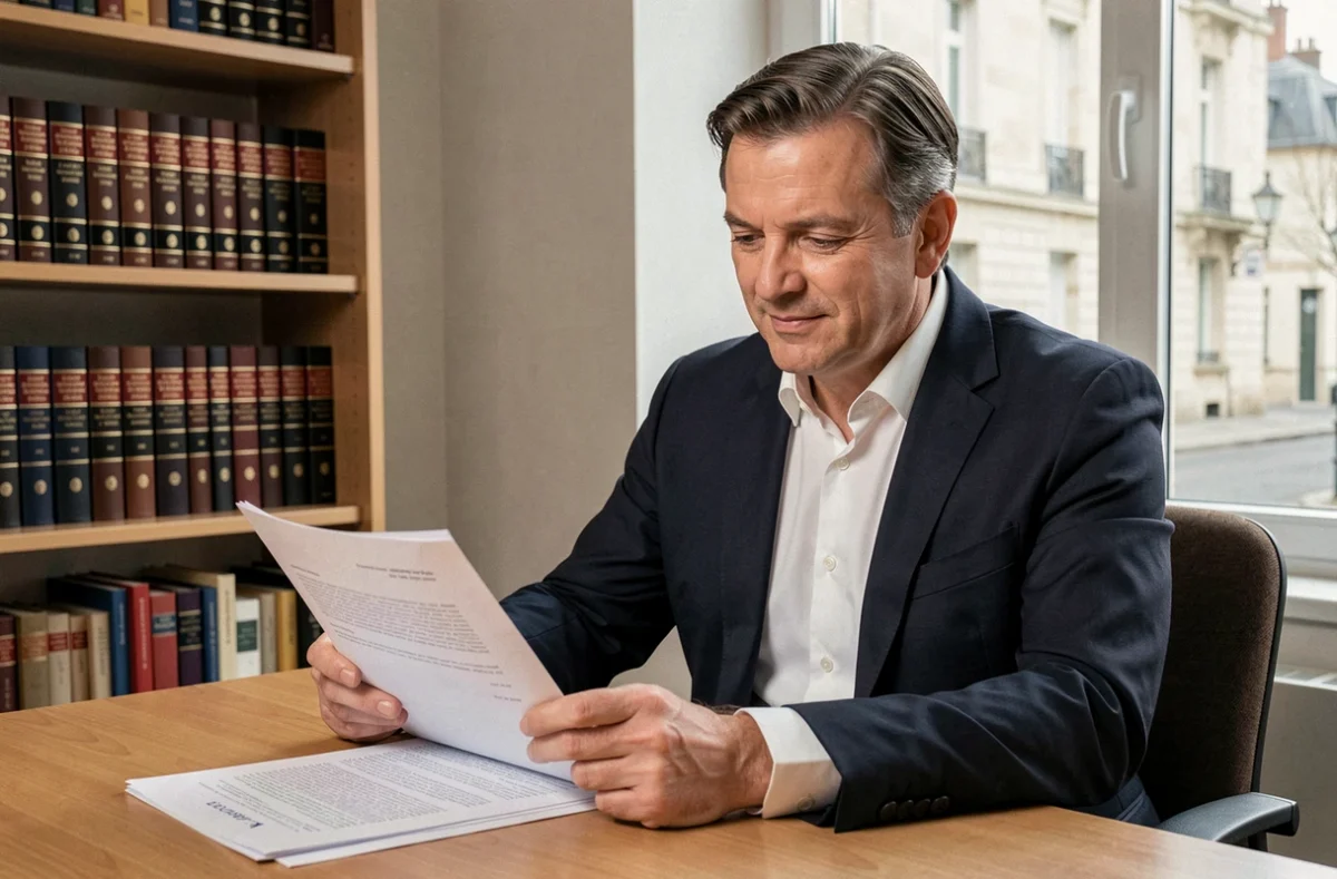 Avocat généraliste au cabinet Roland Aidan à Chaumont, assis à son bureau et consultant des documents juridiques