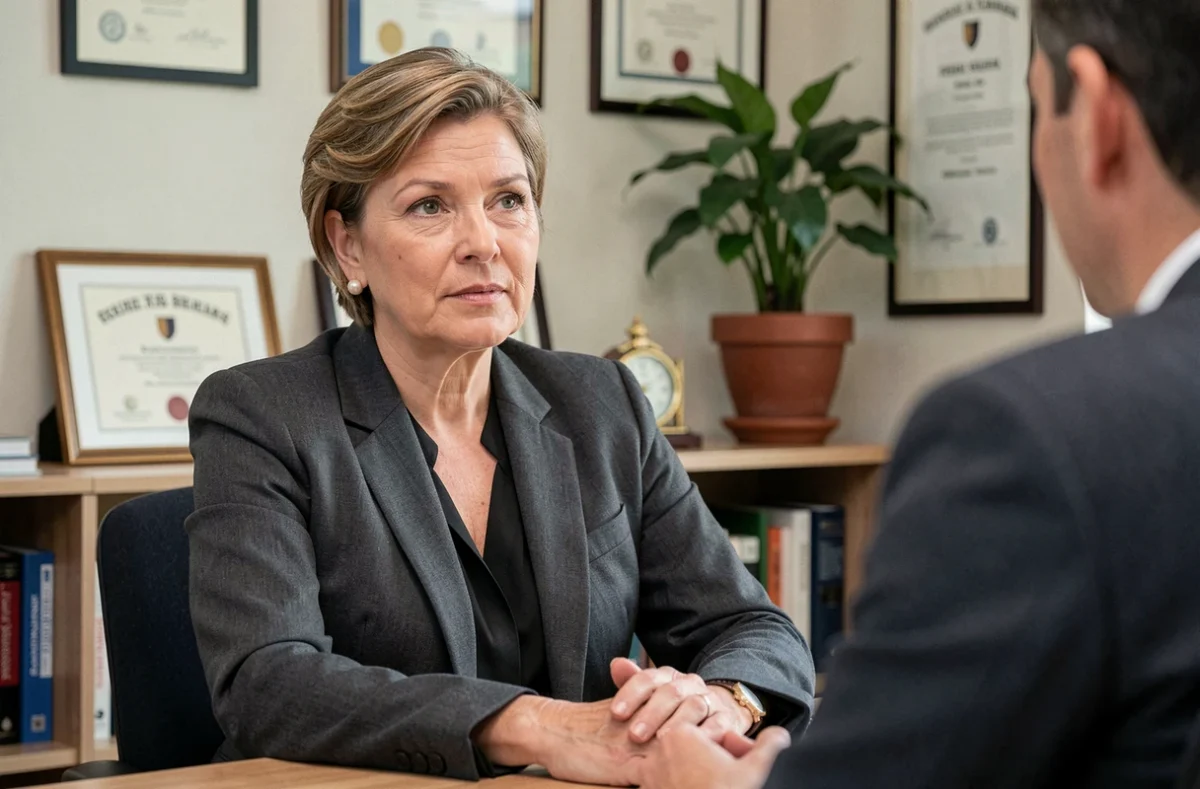 Maître Chantal Bourron, avocate expérimentée à Chaumont, en consultation dans son bureau avec diplômes au mur