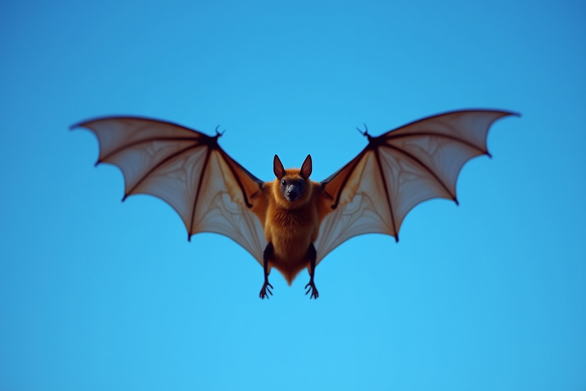 Chauve-souris en vol contre un ciel bleu en plein jour