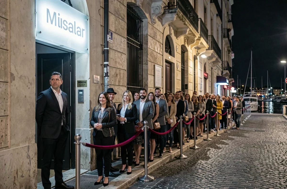 File d'attente devant l'entrée d'une boîte de nuit à Marseille dans le quartier du Vieux-Port