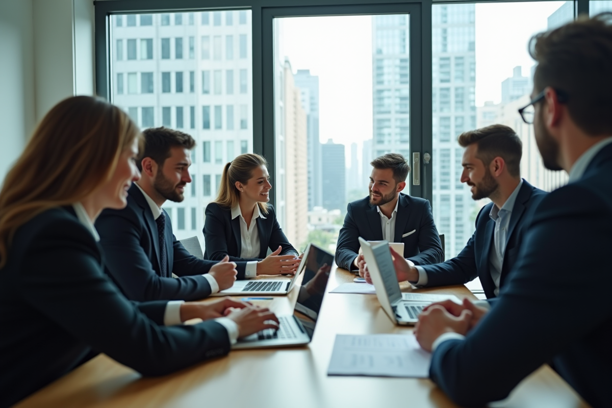 Groupe de professionnels en réunion dans un bureau moderne