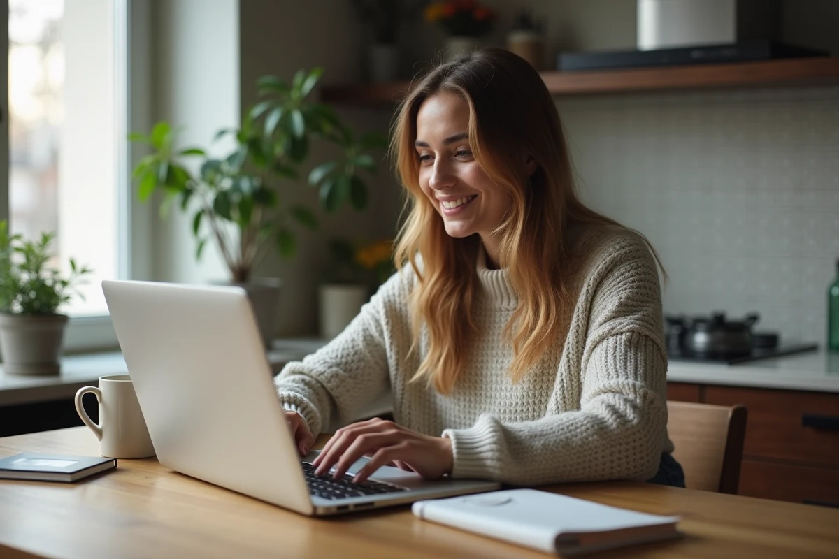 Femme assise à la table calculant jours depuis naissance