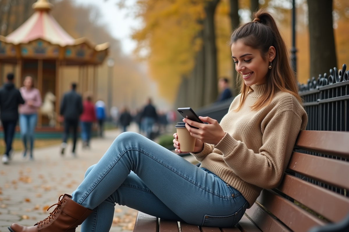 Femme détendue dans un parc parisien en automne pour l