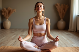 Femme en yoga avec émotion et paix intérieure