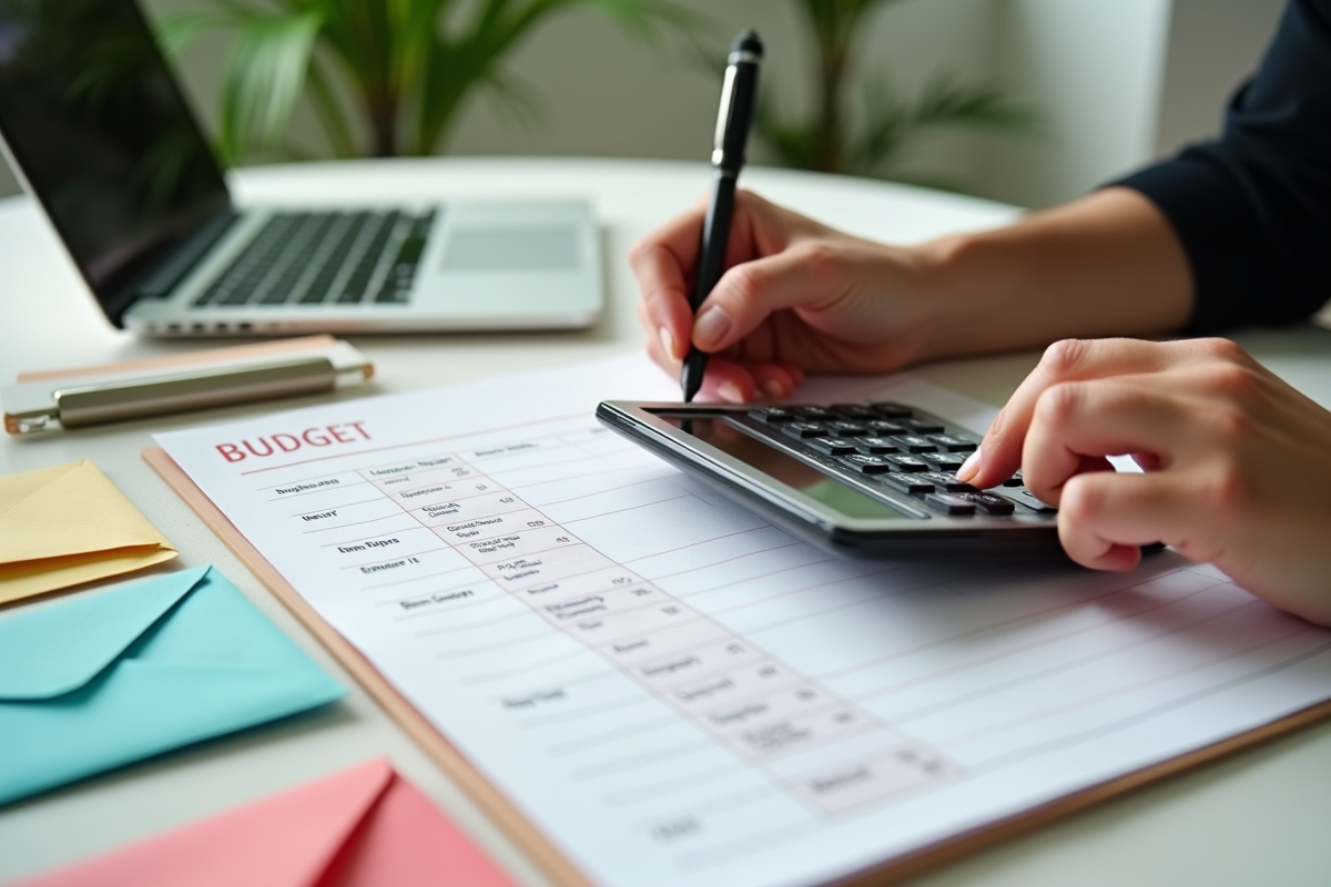 Mains utilisant une calculatrice et planificateur financier