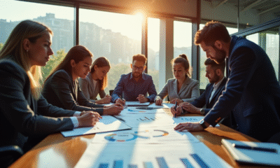 Groupe de professionnels analysant des graphiques financiers