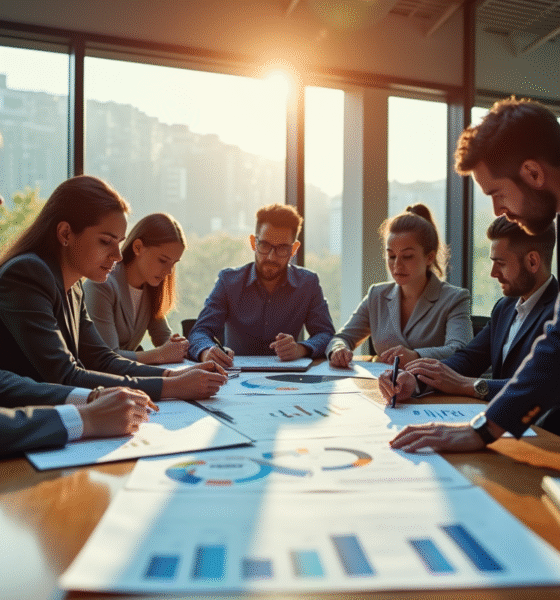 Groupe de professionnels analysant des graphiques financiers