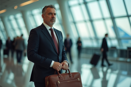 Homme d'affaires avec mallette dans un aéroport
