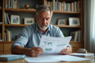 Homme méditerranéen lisant un rapport ADN en bureau lumineux