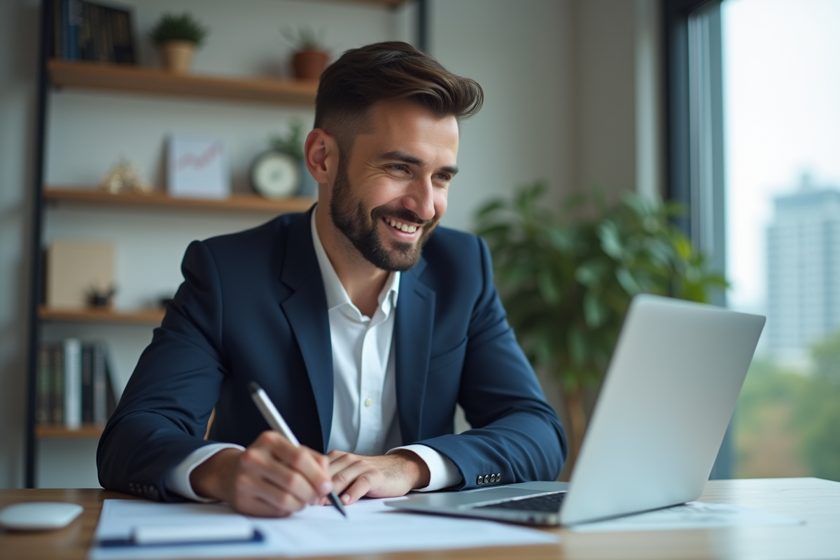 Homme en costume dans un bureau lumineux pour l'article