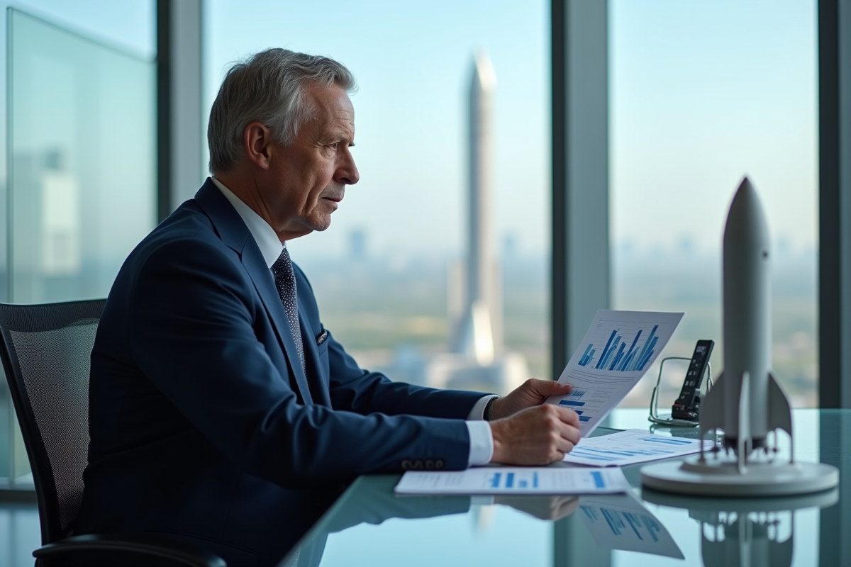 Ingénieur aérospatial homme en costume analysant des graphiques
