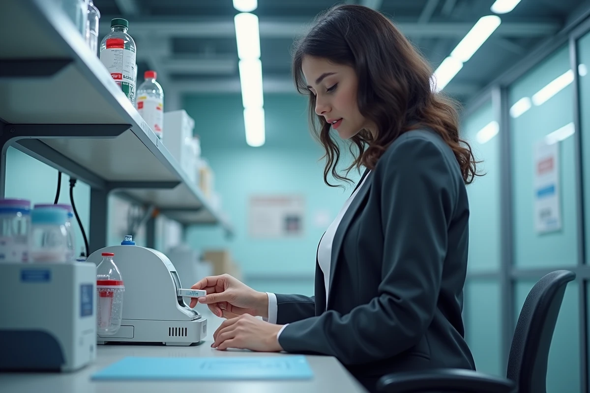 Jeune femme analysant un échantillon ADN dans un laboratoire moderne