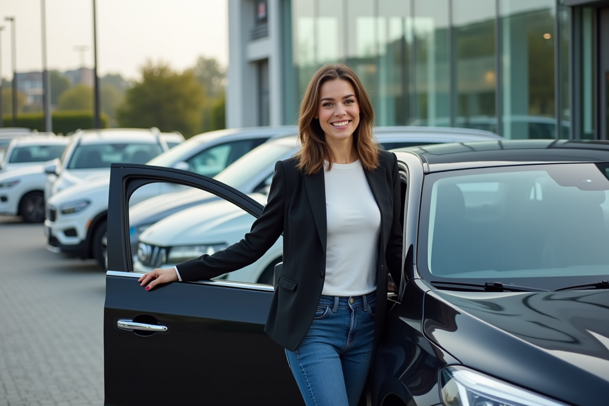 Jeune femme souriante ferme la porte d