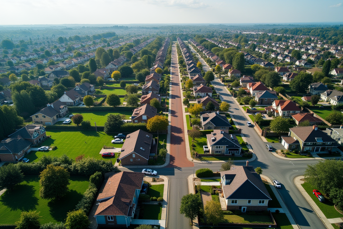 Vue aerienne d un quartier résidentiel avec zone en surbrillance