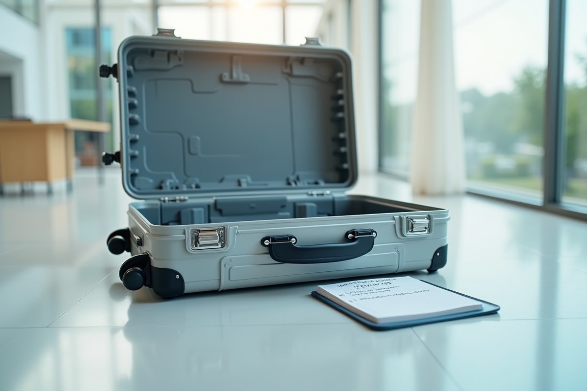 Valise ouverte avec instructions de reset à côté